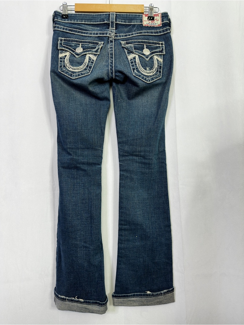 True Religion Distressed Flare Jeans Rainbow Becky Bootcut Denim Dark Blue 25